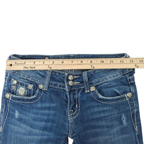 Miss Me Boot Cut Jeans READ Womens 26 Flap Pockets Low Rise Distressed Denim - Picture 3 of 16
